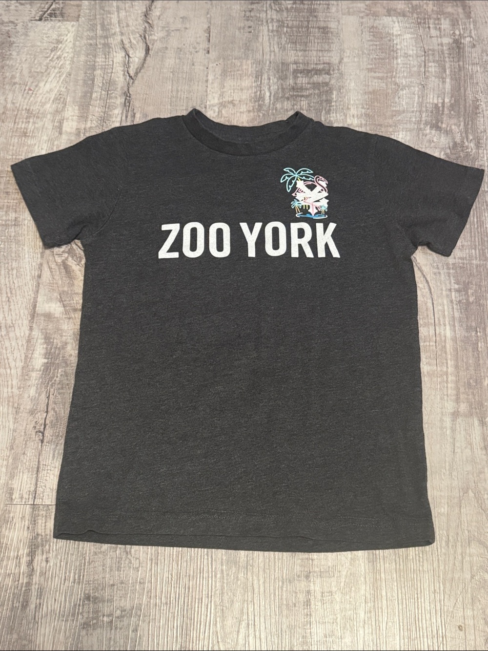 Youth Zoo York Dark Grey/Charcoal Tee with White Logo and Tropical Accent